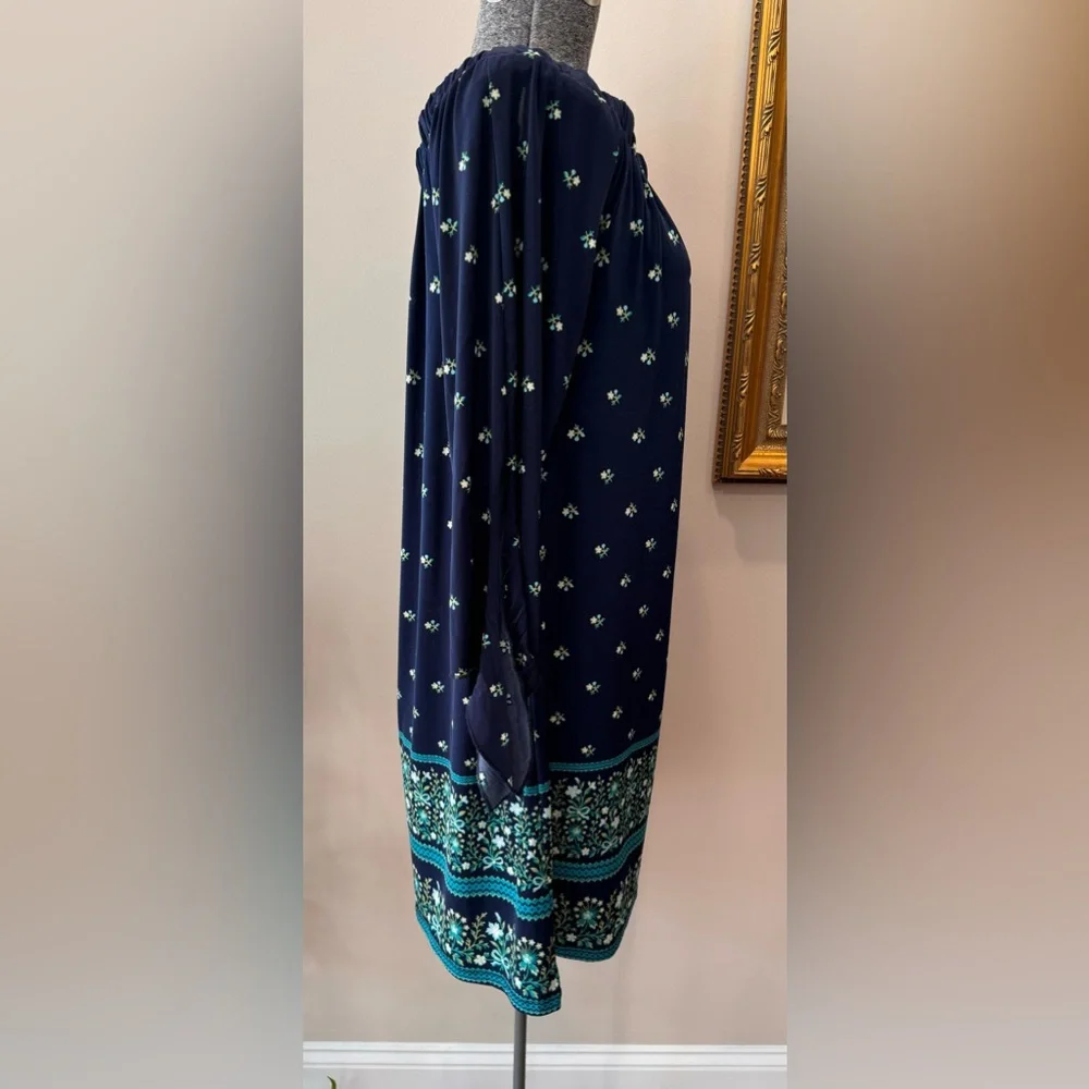 Tacera polyester elastic neck 3/4 sleeve‎ dark blue ladies dress size medium